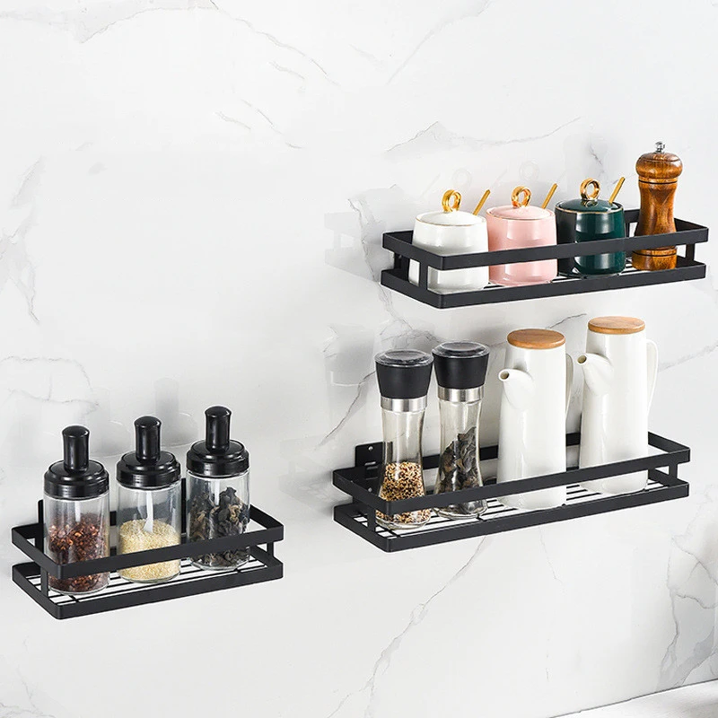 House Home Kitchen Organizer Racks Wall Mounted Spice Jar Storage Rack Punch-fre - £32.97 GBP