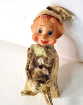 Pixie Elf Knee Hugger Gold 1950s Japan MCM 5&quot; Christmas ornament - £17.09 GBP