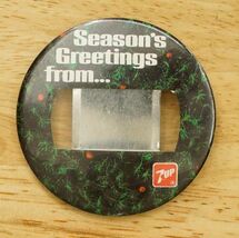 Vintage Pinback Button 7UP Soda Pop Seasons Greetings Christmas Employee... - $14.84