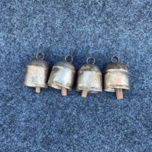 Antique Vintage Handmade Hanging Metal Small Bells Gold Finish - 2 Inch Height - £13.22 GBP