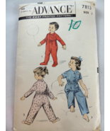 Vtg 1950&#39;s ADVANCE Child&#39;s Two Piece Sleeper Pajamas Pattern 7813 Size 2... - $20.33 CAD
