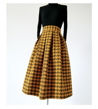 Winter Yellow Houndstooth Skirt Women Custom Plus Size Midi Pleated Skirt image 2