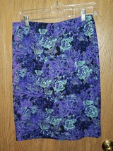 Talbots Floral Pencil Skirt Black/Purple/Mint Green Watercolor Roses Sz 4 - £15.62 GBP