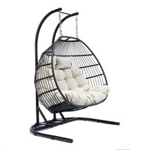 LeisureMod Wicker 2 Person Double Folding Hanging Egg Swing Chair (Blue) - $1,067.20+