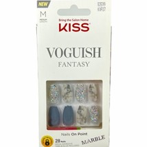 NEW Kiss Nails Voguish Fantasy Press Glue Manicure Medium Coffin Gray Marble - £13.46 GBP