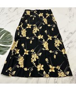 Laura Scott Womens Vintage 90s Slip Midi Skirt Size M Black Yellow Floral - $39.25 CAD