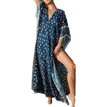 Beach Cover Ups Caftan Women&#39;S Wave Point V Neck Caftans Rayon Ethnic Pr... - £43.15 GBP