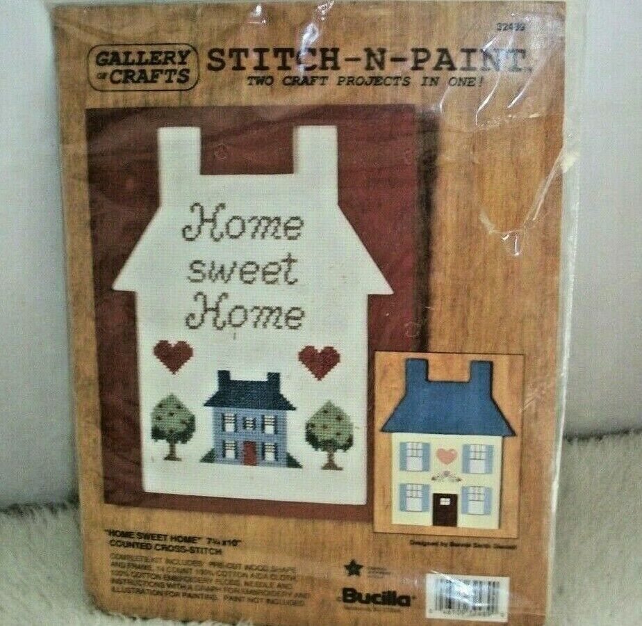 Vintage Bucilla Home Sweet Home Counted Cross Stitch N Paint Kit 2 Fun Projects - £11.82 GBP