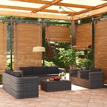  Garden Lounge Set Grey PE rattan, Powder-coated steel, Glass Large - $1,788.94 CAD