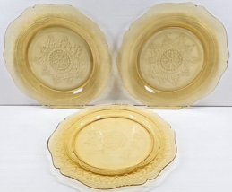 (3) Federal Glass Patrician Amber Dinner Plates Set Depression Etched Dishes Lot - £37.29 GBP