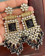 Bollywood Style Gold Plated Indian Fashion Kundan Black Earrings Jewelry Set - £22.40 GBP