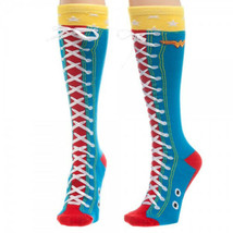 DC Comics Wonder Woman Faux Lace Up Knee High Derby Socks, NEW UNWORN - £7.60 GBP