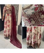 Pakistani Light Beige Long Maxi Style Embroidered Sequins work  Dress,XL - $2,728.13 MXN