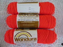 3 - 3-1/2 Oz. Coats O.N.T. Wondura 100% Orlon Acrylic #910 Scarlet 4-Ply Yarn - £9.41 GBP