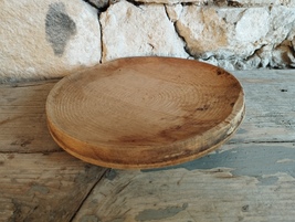 Primitive Antique Very Old Wooden Round Plate Natural Patina of 19th. - £54.12 GBP