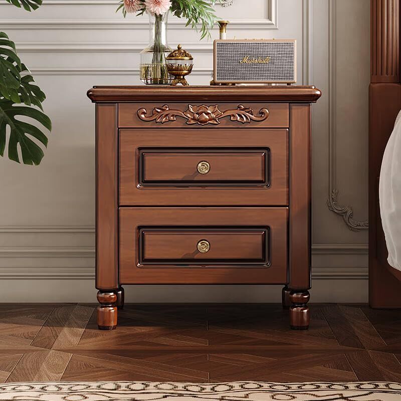 High-End Solid Wood Bedside Table, Modern Vintage Storage Nightstand with Drawer Item image 3