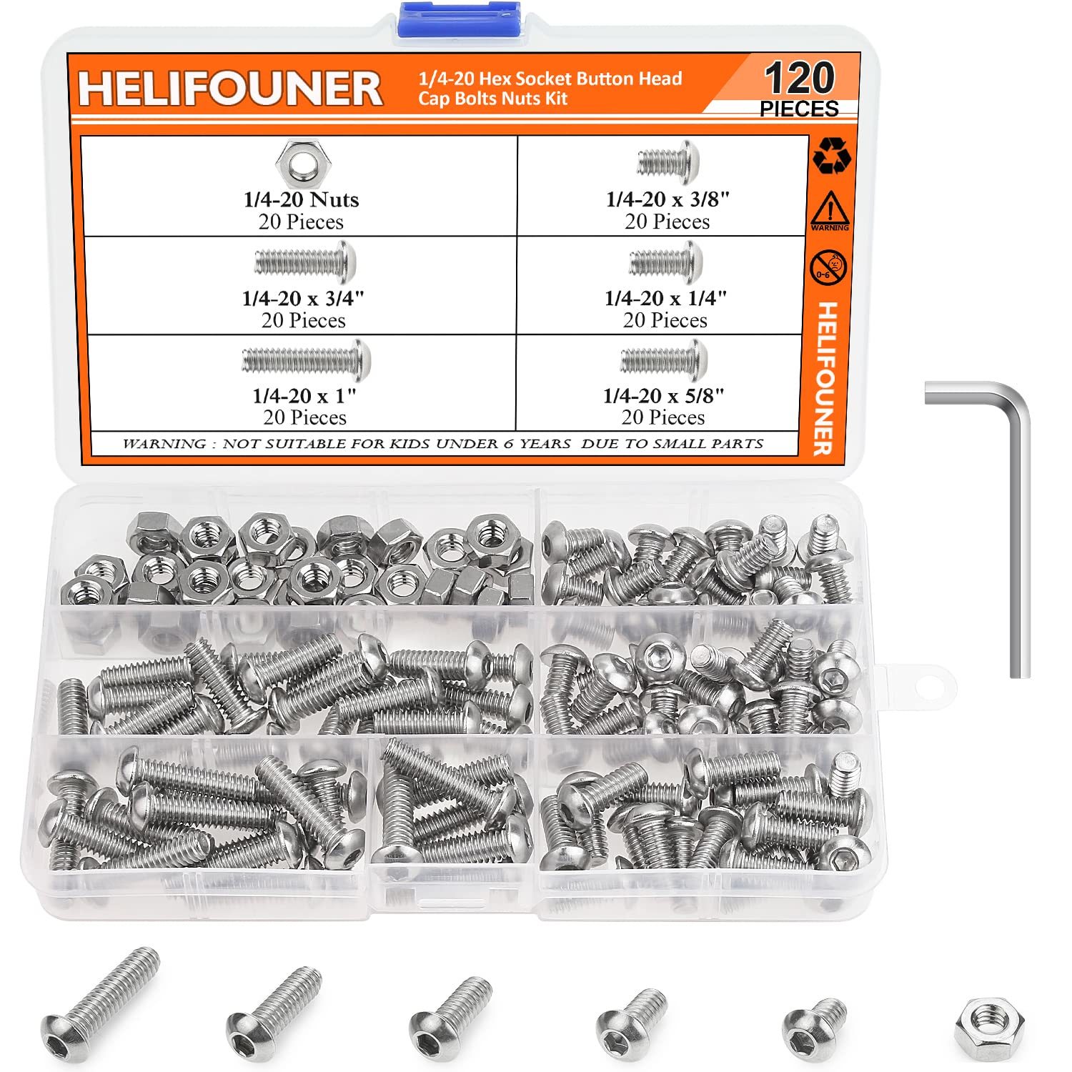 120 Pieces 5 Sizes 304 Stainless Steel 1/4-20 X 3/8&quot; 1/2&quot; 5/8&quot; 3/4&quot; 1&quot; Unc - $31.98