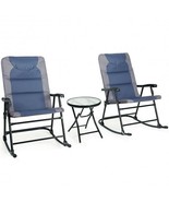 3 Pcs Outdoor Folding Rocking Chair Table Set with Cushion-Blue - Color:... - £188.57 GBP