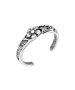 925 Sterling Silver Flower Oxidized Adjustable Toe Ring / Finger Ring - $20.67