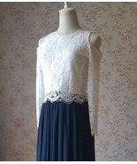 White Cold Shoulder Lace Top Custom Plus Size Wedding Bridesmaid Top - $76.57 CAD