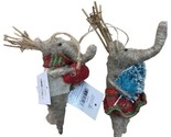  Felted Elephants with Twig Antlers Christmas Ornament Set of 2 Silver Tree - $19.60