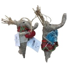  Felted Elephants with Twig Antlers Christmas Ornament Set of 2 Silver Tree - £15.43 GBP