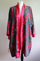 Vtg Victoria&#39;s Secret One Size Rose Floral Paisley Short Poly Satin Robe - £19.40 GBP