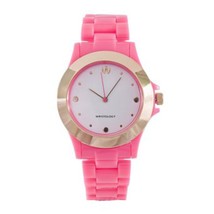 NEW Wristology Women&#39;s Carley Pink Acrylic Band Gold Case Watch simple elegant - £7.86 GBP