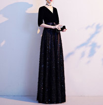 Black Velvet Maxi Dress Gowns Women Custom Plus Size Cocktail Dress image 11