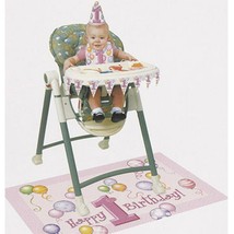 1st Birthday Pink Balloons High Chair Decorating Kit Bib Hat Banner Mat - $4.08