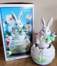 Easter Bunny In Egg Figurine Music Box Here Comes Peter Cottontail Rotating - $15.29