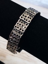 Vintage Hinged with Clasp Bracelet / Bangle Dark Silver Tone 7&quot; - £10.99 GBP