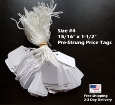 1000 Blank White Merchandise Price Tags with Strings Size #4 Retail Stru... - £15.67 GBP