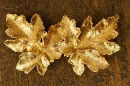 Vintage Costume Jewelry Brassy Gold Tone Metal Double Maple Tree Leaf Br... - $19.79