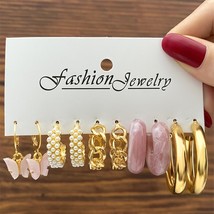 17KM  Hoop Earrings Set For Women Geometric Metal Gold Color Butterfly Circle Ho - £10.39 GBP
