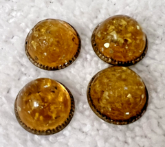 4 Antique Amber Glitter Lucite Dome Buttons 9/16ths Inch Across - $12.38