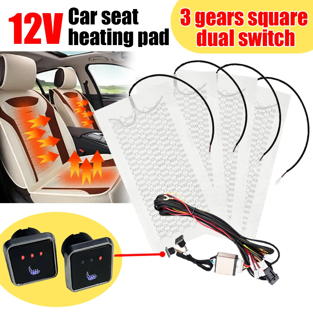 Car Seat Heating 12V Seat Covers Carbon Fiber Heat Pads 3 Levels Dual Square - £50.06 GBP