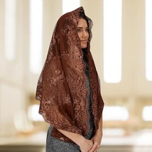 Women&#39;s Brown Long Chapel Veil Head Covering Latin Mass Catholic - $23.99