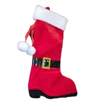 Mr Santa Christmas Stocking Faux Fur Top Boot Belt Pom Pom Red Heels 16&quot; - $8.03
