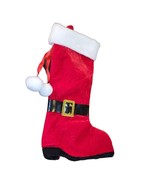 Mr Santa Christmas Stocking Faux Fur Top Boot Belt Pom Pom Red Heels 16&quot; - $11.01 CAD