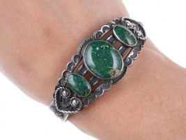 6&quot; c1940&#39;s Navajo stamped silver and turquoise bracelet - £217.68 GBP
