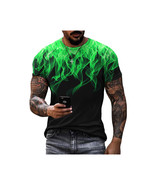  3D Pattern T Shirt   Men&#39;s Graphic Print Green Flames Crew Neck Short S... - $322.93 MXN