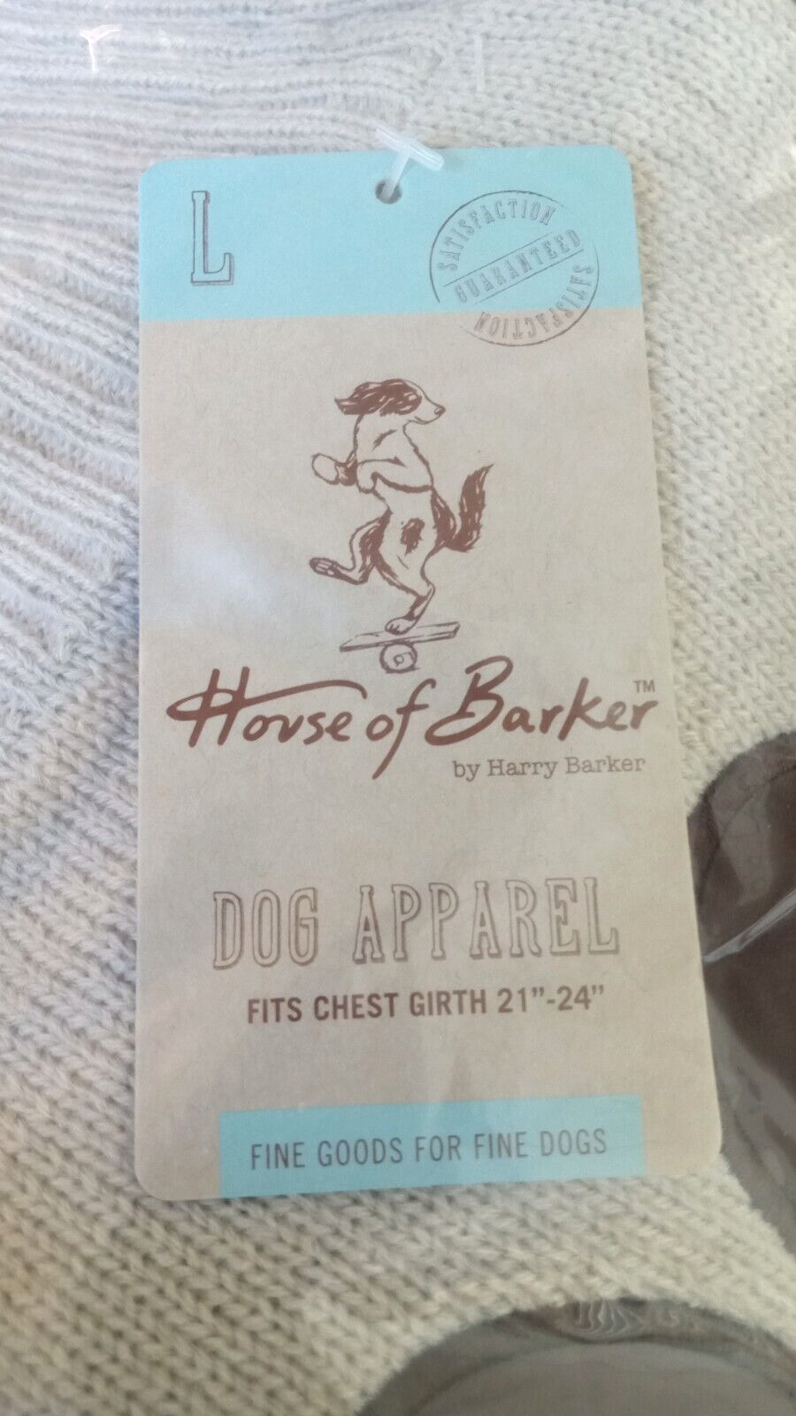 House of Barker Knit/Paw Applique Dog Sweater - Tan (L /21"-24" Chest Girth) NEW Item image 7