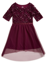 WonderNation Girls Hi-Low Dark Purple Holiday Glitter &amp; Mesh Dress Size 4-5 NWT - £14.23 GBP