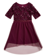 WonderNation Girls Hi-Low Dark Purple Holiday Glitter &amp; Mesh Dress Size ... - £14.00 GBP