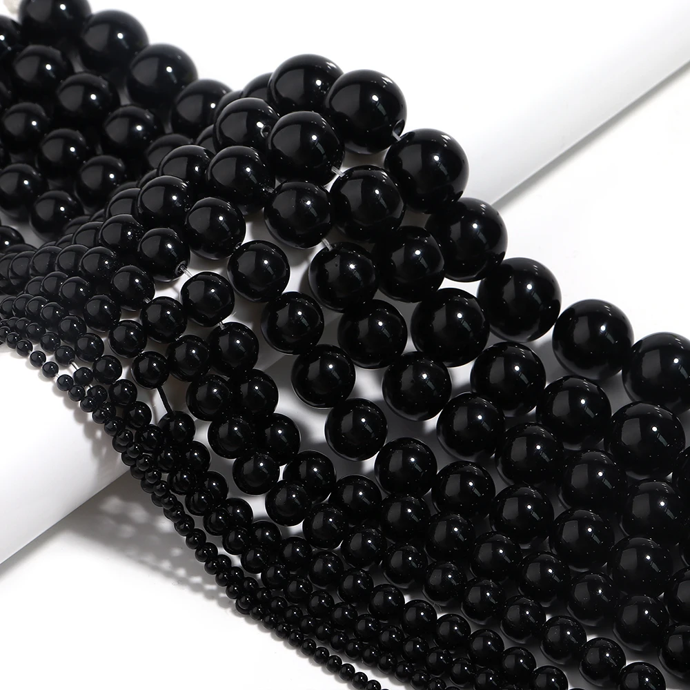 1 Strand 6mm Natural Black Onyx Agate Beads Gemstone Round Loose Beads for - £6.23 GBP