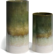 Pottery Decorative Vases For Home Decor Farmhouse, Green Ombre, Set Of 2, 9.5&quot;/ - £41.65 GBP