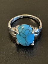 Turquoise Stone S925 Sterling Silver Woman Heart Ring Size 7.5 - £11.67 GBP