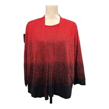 Alfred Dunner XL Layered Sweater Cardigan Shimmer Glitter Red Black Holiday - $25.86