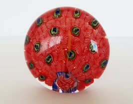 Vintage Millefiori art glass round abstract peacock paperweight - £23.97 GBP